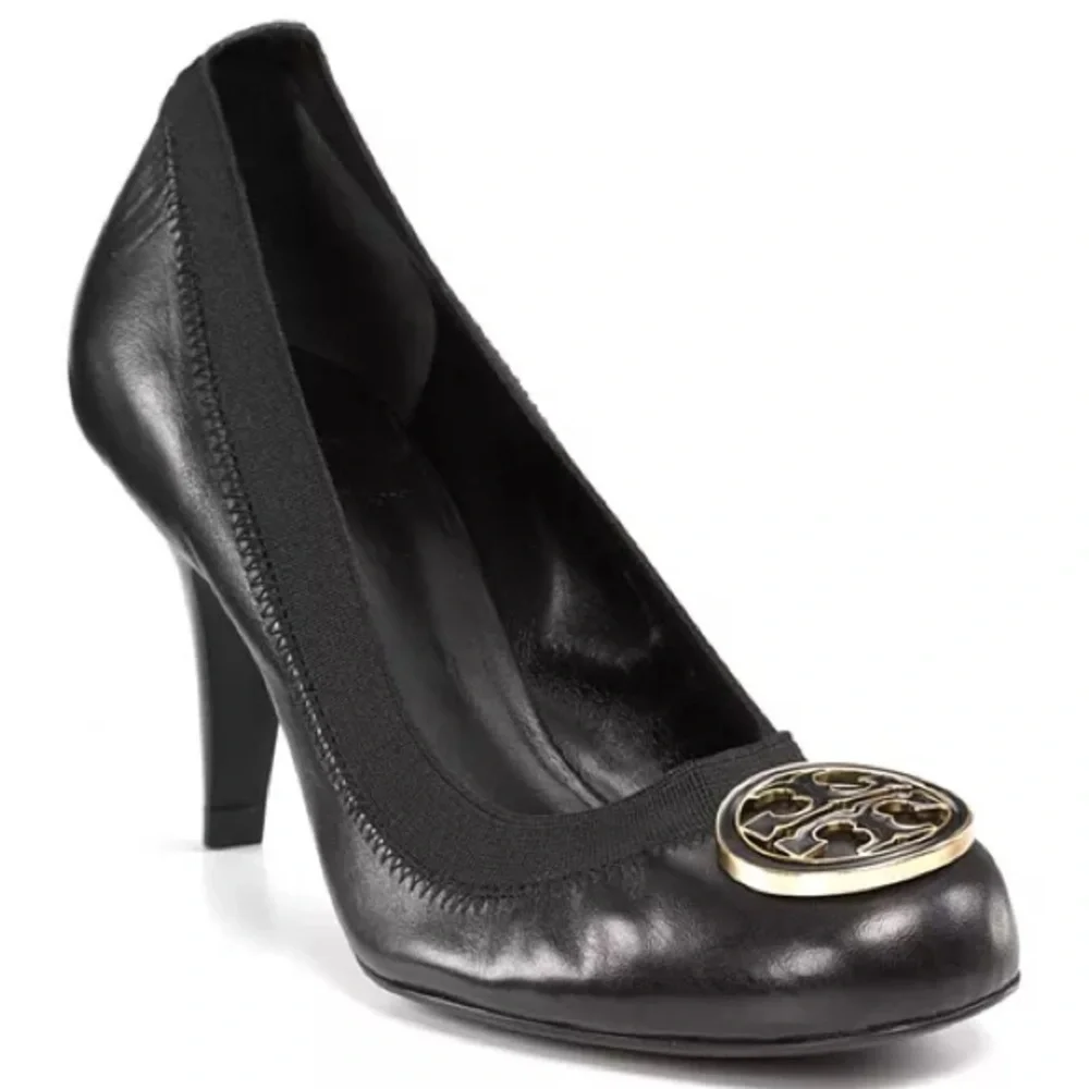 Tory Burch “Caroline” Flex Leather Pump Heels, Black, Women’s, Size 9